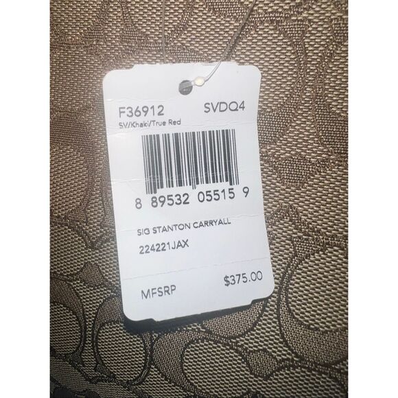 🔥🎁NWT! Coach STANTON Carryall Handbag Sig Canvas Khaki/True Red Msrp:$375.00 - Picture 8 of 8